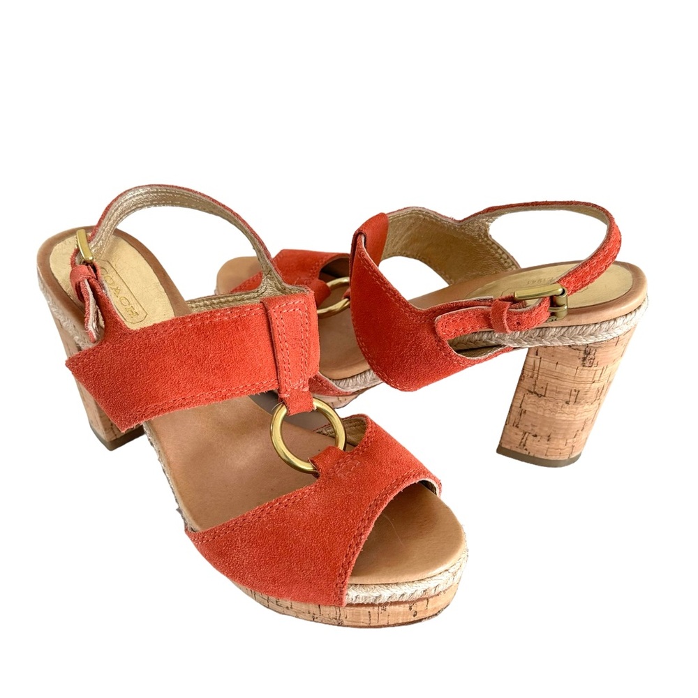 Coach Valeann Sandals Coral Suede Platform